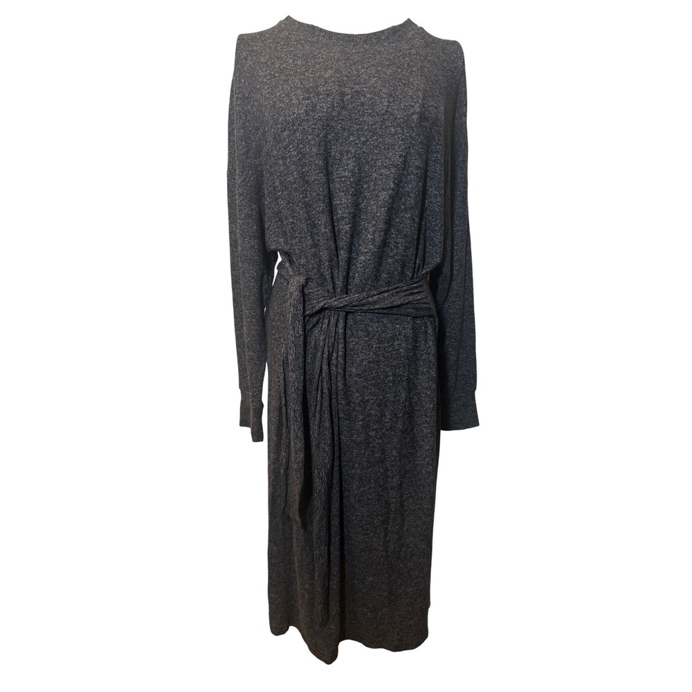 Topshop Womens Grey Marl Knit Long Sleeve Tie Waist Midi Dress Size US 6